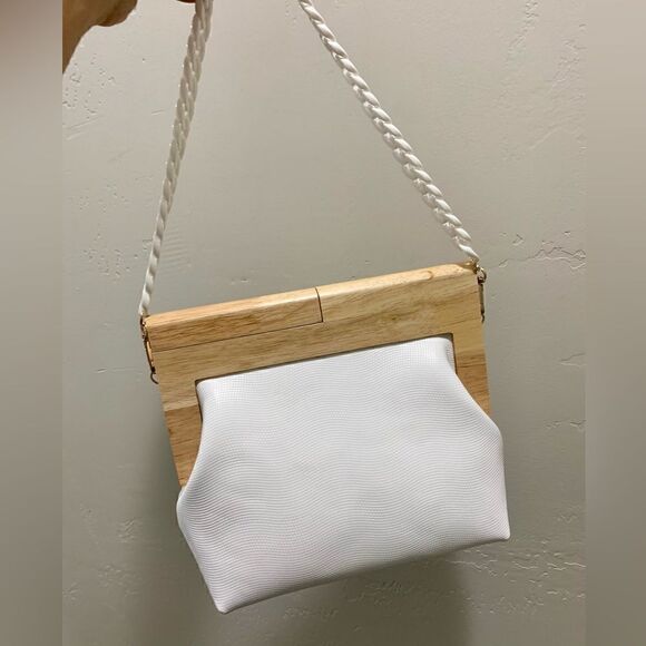 Handmade Genuine Cowhide Pattern Embossed Wooden Frame Purse & 2 Chain Styles - Picture 3 of 16